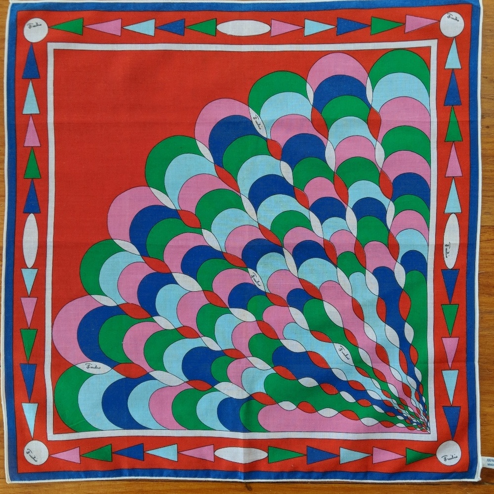 Vintage Pucci Cotton Scarf Italy Red Multicolor
